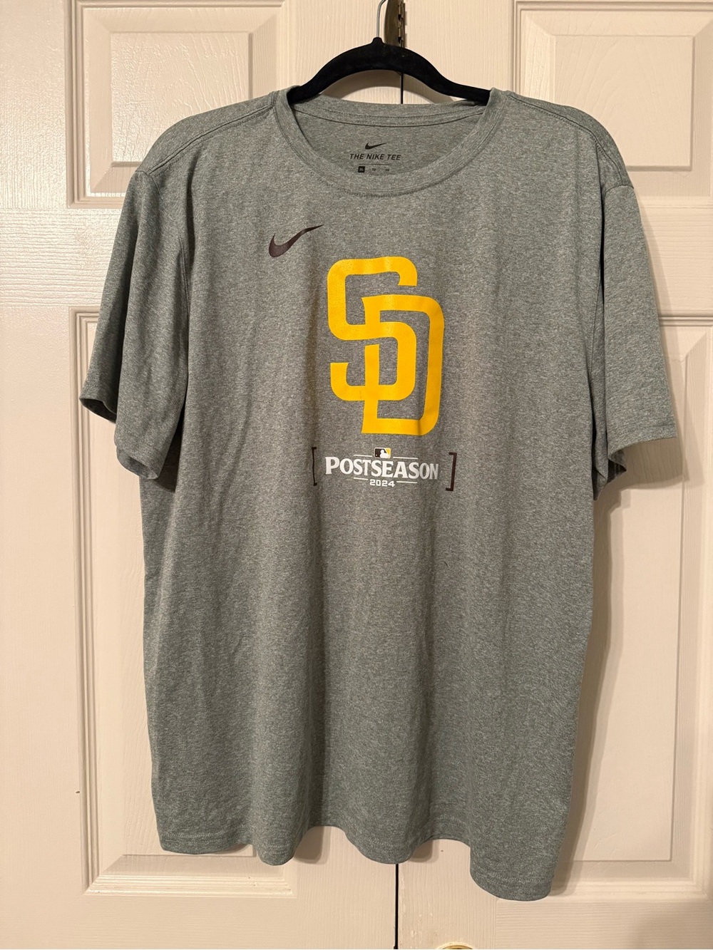 Nike Gray Short-Sleeve San Diego Padres Postseason Tee with Yellow Logo